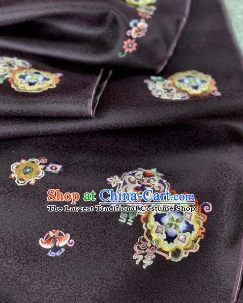 Traditional Chinese Black Satin Classical Embroidered Pomegranate Pattern Design Brocade Fabric Asian Silk Fabric Material