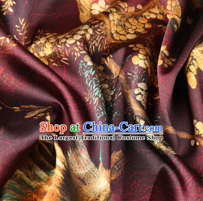 Chinese Traditional Classical Peacock Pattern Wine Red Brocade Damask Asian Satin Drapery Silk Fabric