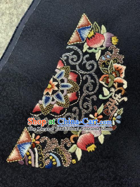 Traditional Chinese Black Satin Classical Embroidered Pattern Design Brocade Fabric Asian Silk Fabric Material