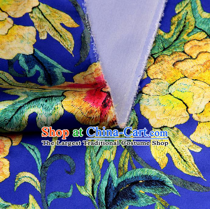 Chinese Traditional Classical Peony Pattern Royalblue Brocade Damask Asian Satin Drapery Silk Fabric