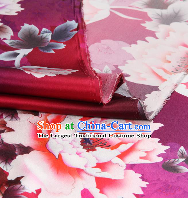 Chinese Traditional Classical Peony Pattern Rosy Brocade Damask Asian Satin Drapery Silk Fabric