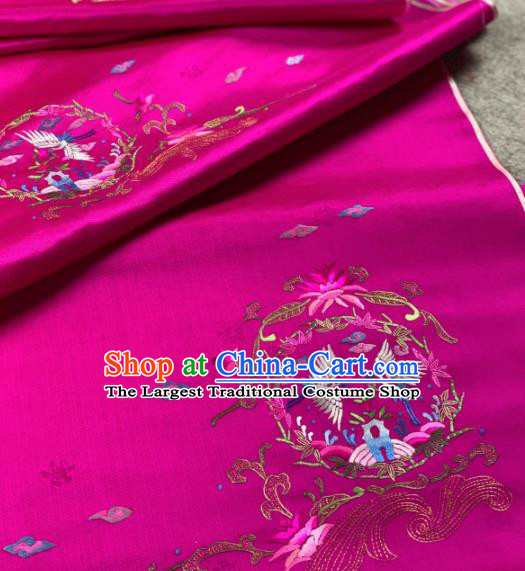 Traditional Chinese Satin Classical Embroidered Crane Pattern Design Rosy Brocade Fabric Asian Silk Fabric Material