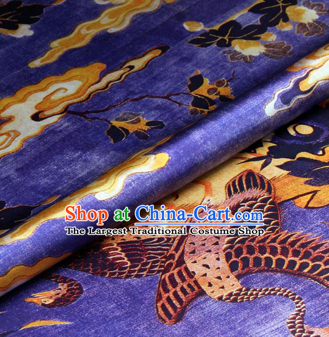 Chinese Traditional Classical Cloud Crane Pattern Purple Brocade Damask Asian Satin Drapery Silk Fabric