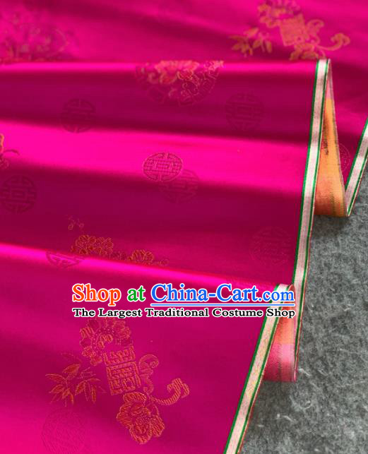 Traditional Chinese Satin Classical Bamboo Peony Pattern Design Rosy Brocade Fabric Asian Silk Fabric Material