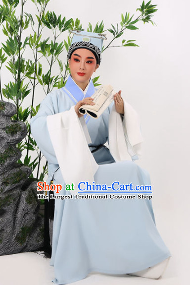 Chinese Traditional Beijing Opera Niche Costume Ancient Scholar Childe Blue Robe for Men