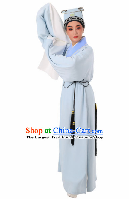 Chinese Traditional Beijing Opera Niche Costume Ancient Scholar Childe Blue Robe for Men