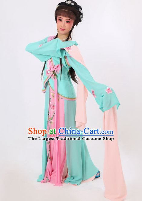 Chinese Traditional Peking Opera Diva Costume Ancient Maidservants Embroidered Green Dress for Women