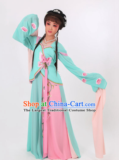 Chinese Traditional Peking Opera Diva Costume Ancient Maidservants Embroidered Green Dress for Women