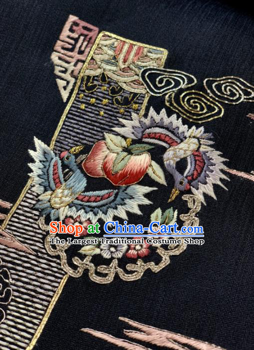 Traditional Chinese Satin Classical Embroidered Peach Pattern Design Black Brocade Fabric Asian Silk Fabric Material