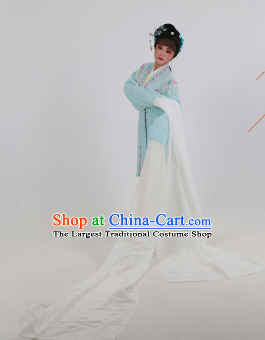 Chinese Traditional Peking Opera Actress Light Blue Dress Ancient Nobility Lady Embroidered Costume for Women