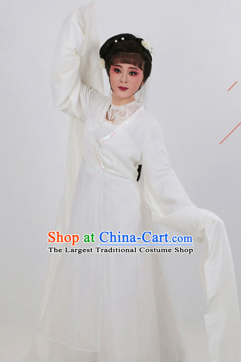 Chinese Traditional Peking Opera Actress White Dress Ancient Widow Embroidered Costume for Women