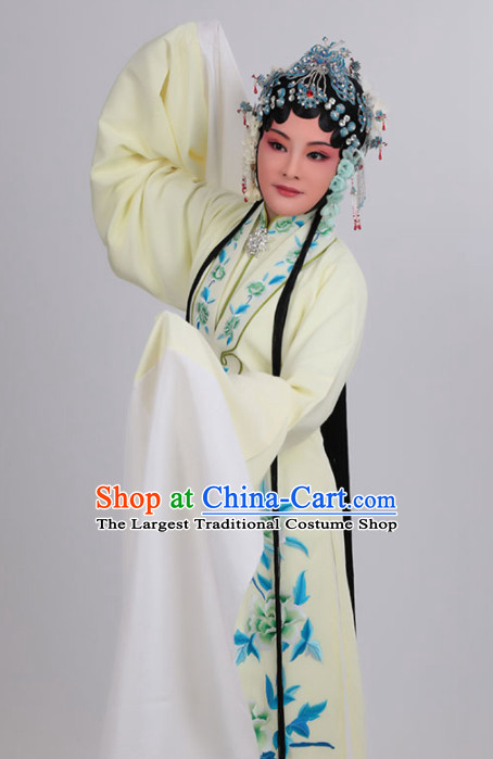 Chinese Traditional Peking Opera Actress Yellow Dress Ancient Court Lady Embroidered Costume for Women