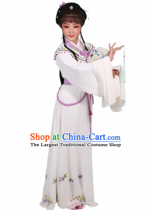 Chinese Traditional Peking Opera Diva White Dress Ancient Nobility Lady Embroidered Costume for Women