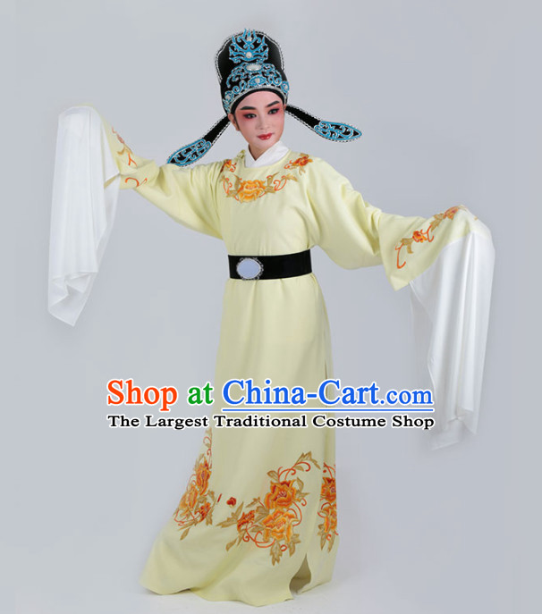 Chinese Traditional Beijing Opera Niche Yellow Embroidered Robe Ancient Scholar Childe Costume for Men