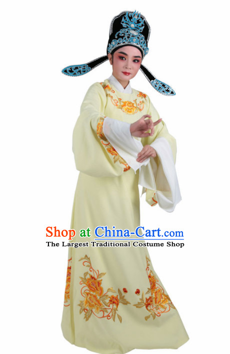 Chinese Traditional Beijing Opera Niche Yellow Embroidered Robe Ancient Scholar Childe Costume for Men