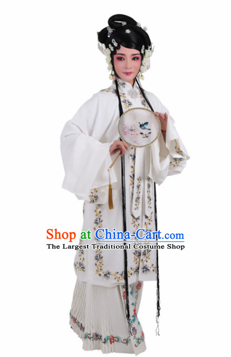 Chinese Traditional Peking Opera Actress Princess White Dress Ancient Court Lady Embroidered Costume for Women