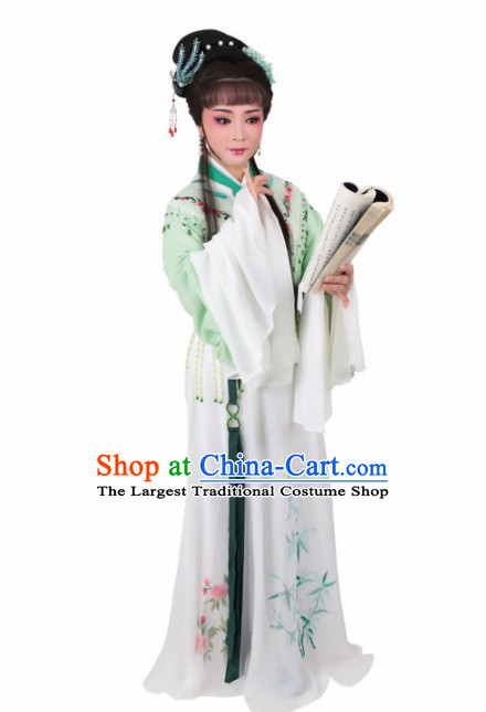 Chinese Traditional Peking Opera Actress Green Water Sleeve Dress Ancient Court Lady Embroidered Costume for Women