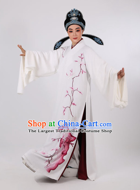 Chinese Traditional Beijing Opera Niche Costume Ancient Scholar Childe White Robe for Men