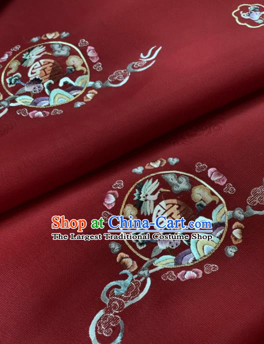 Traditional Chinese Satin Classical Embroidered Pattern Design Wine Red Brocade Fabric Asian Silk Fabric Material