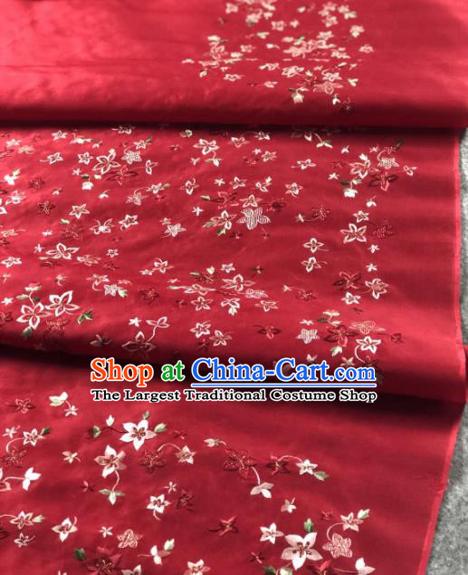 Traditional Chinese Satin Classical Embroidered Sakura Pattern Design Red Brocade Fabric Asian Silk Fabric Material