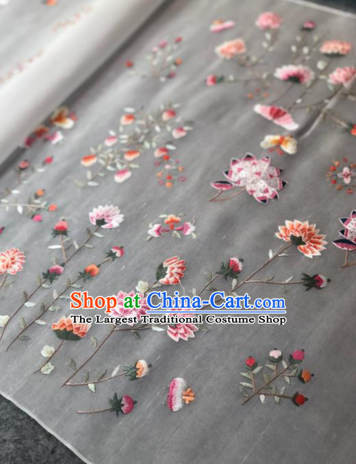 Traditional Chinese Satin Classical Embroidered Lotus Pattern Design White Brocade Fabric Asian Silk Fabric Material