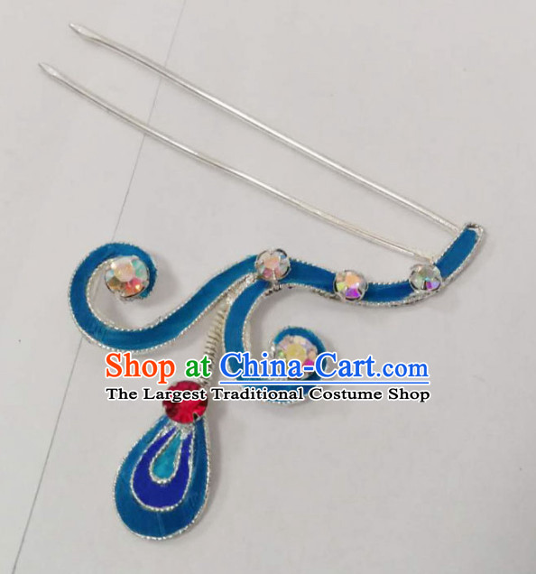 Chinese Traditional Beijing Opera Diva Hair Accessories Ancient Queen Blue Hairpins for Women