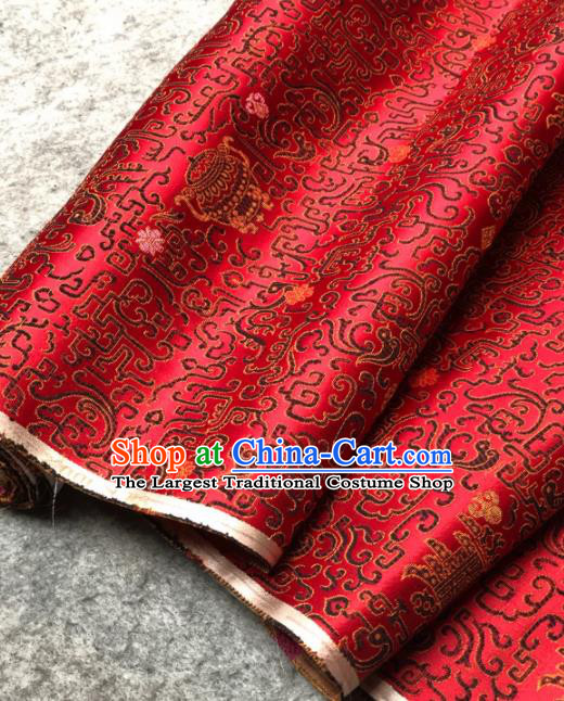 Traditional Chinese Red Satin Classical Censer Pattern Design Brocade Fabric Asian Silk Fabric Material