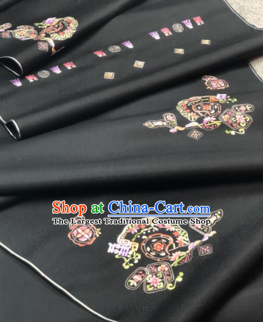 Traditional Chinese Black Silk Fabric Classical Embroidered Pattern Design Brocade Fabric Asian Satin Material