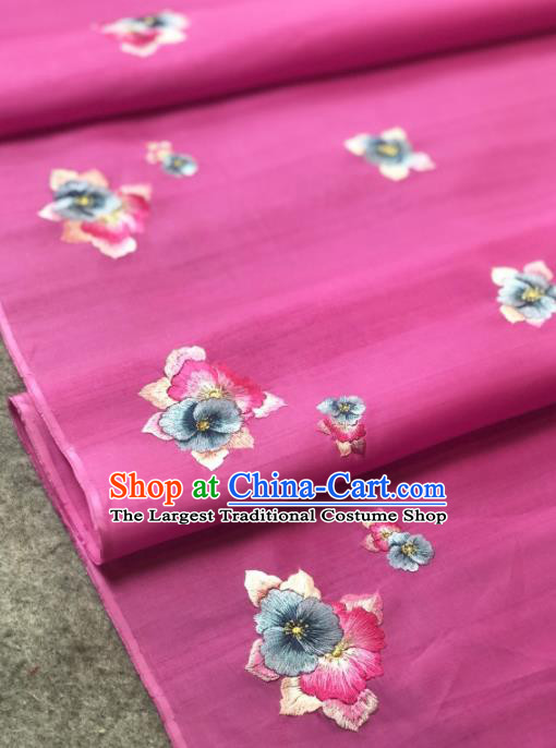 Traditional Chinese Rosy Silk Fabric Classical Embroidered Flowers Pattern Design Brocade Fabric Asian Satin Material