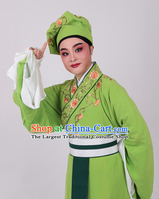 Chinese Traditional Beijing Opera Clown Embroidered Green Robe Ancient Waiter Costume for Men