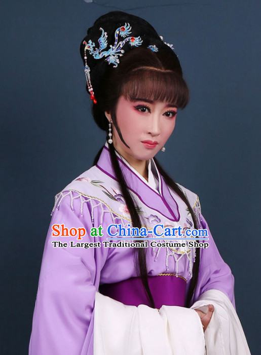 Traditional Chinese Peking Opera Diva Princess Purple Dress Ancient Court Lady Embroidered Costume for Women