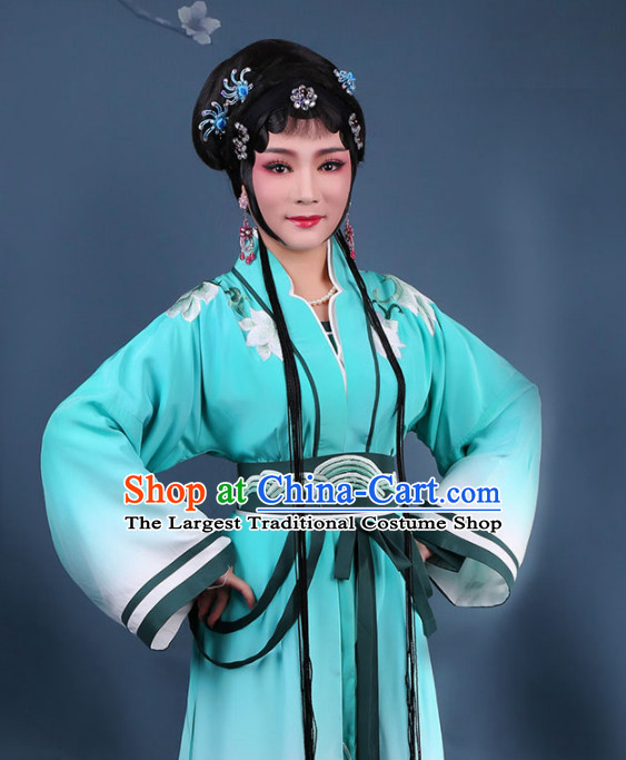 Traditional Chinese Peking Opera Diva Swordplay Green Dress Ancient Female Knight Embroidered Costume for Women