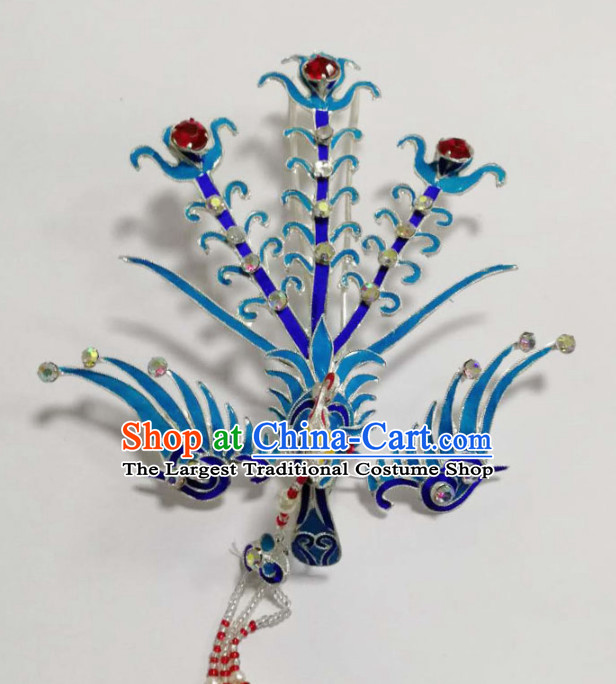 Chinese Ancient Court Princess Blueing Phoenix Hairpins Traditional Beijing Opera Diva Hair Accessories for Adults