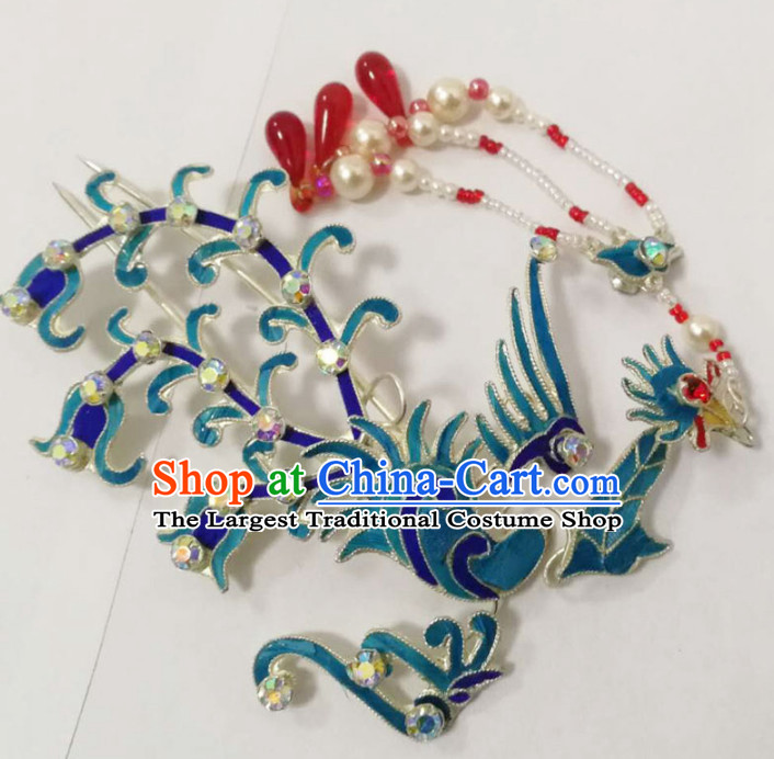 Chinese Ancient Court Princess Phoenix Tassel Step Shake Hairpins Traditional Beijing Opera Diva Hair Accessories for Adults