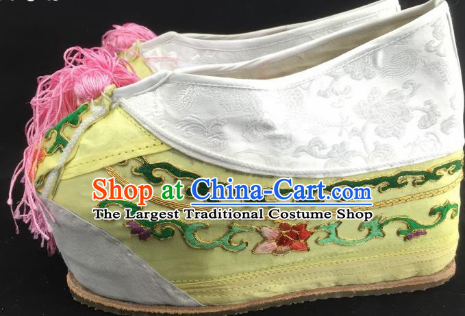 Chinese Ancient Court Princess Yellow Hanfu Shoes Traditional Beijing Opera Diva Embroidered Shoes for Adults