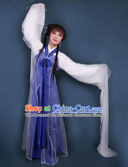 Chinese Traditional Opera Water Sleeve Blue Dress Ancient Beijing Opera Diva Embroidered Costume for Women