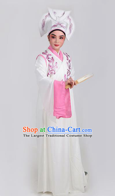 Chinese Traditional Beijing Opera Niche White Robe Ancient Scholar Nobility Childe Embroidered Costume for Men