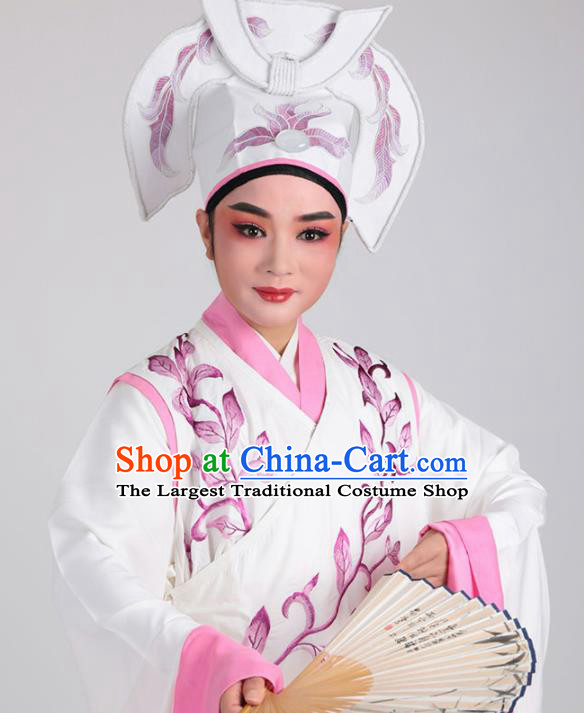 Chinese Traditional Beijing Opera Niche White Robe Ancient Scholar Nobility Childe Embroidered Costume for Men