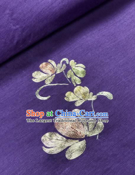 Traditional Chinese Purple Silk Fabric Classical Embroidered Flowers Pattern Design Brocade Fabric Asian Satin Material