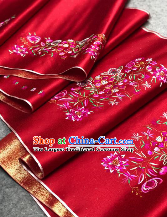 Traditional Chinese Silk Fabric Classical Embroidered Pattern Design Red Brocade Fabric Asian Satin Material