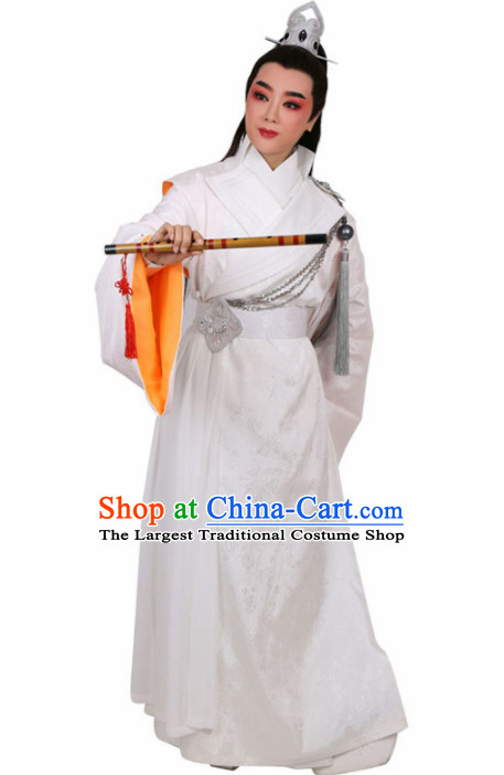 Chinese Traditional Beijing Opera Niche White Robe Ancient Swordsman Costume for Men