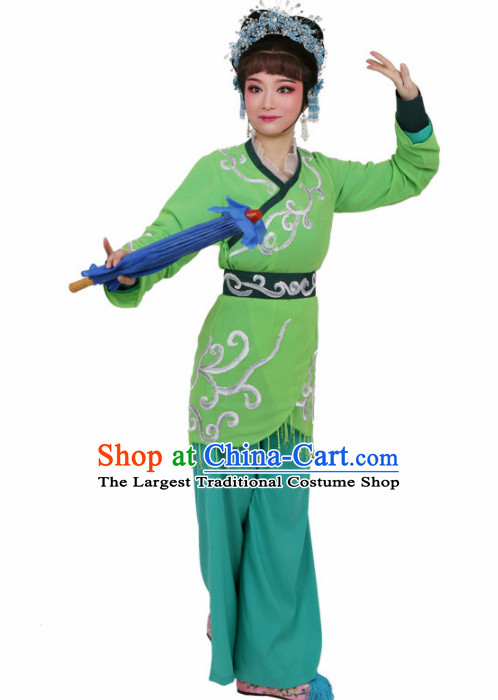 Chinese Traditional Peking Opera Actress Embroidered Green Dress Ancient Swordswoman Xiao Qing Costume for Women