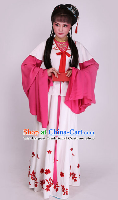 Chinese Traditional Peking Opera Diva White Dress Ancient Court Maid Embroidered Costume for Women