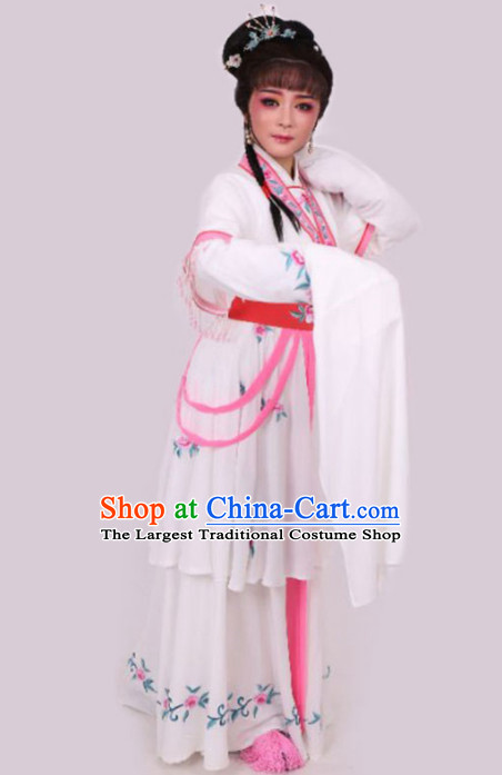 Chinese Traditional Peking Opera Diva White Dress Ancient Court Princess Embroidered Costume for Women