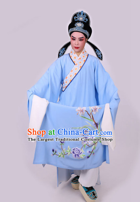 Chinese Traditional Beijing Opera Niche Embroidered Blue Robe Ancient Nobility Childe Costume for Men