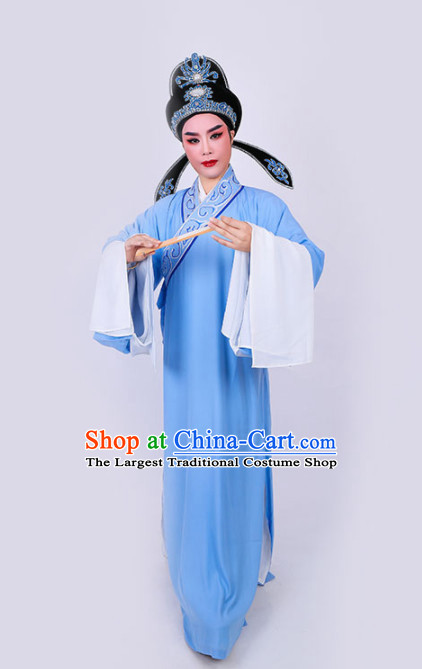 Chinese Traditional Beijing Opera Niche Scholar Embroidered Blue Robe Ancient Nobility Childe Costume for Men