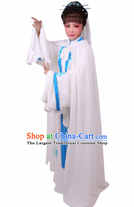 Chinese Traditional Peking Opera Diva White Dress Ancient Taoist Nun Embroidered Costume for Women