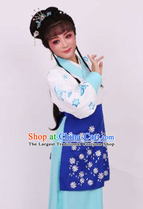 Chinese Traditional Peking Opera Maidservants Blue Dress Ancient Court Maid Embroidered Costume for Women