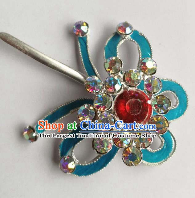 Chinese Ancient Palace Princess Red Crystal Butterfly Hairpins Traditional Beijing Opera Diva Headwear Hair Accessories for Adults