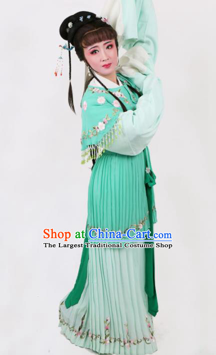 Chinese Traditional Opera Court Lady Green Dress Ancient Beijing Opera Diva Embroidered Costume for Women